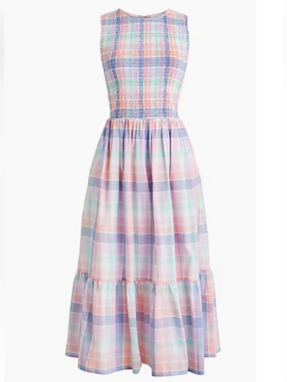 NWT J. Crew Factory Pastel Plaid Smocked Top Sleeveless Midi Dress Size XS